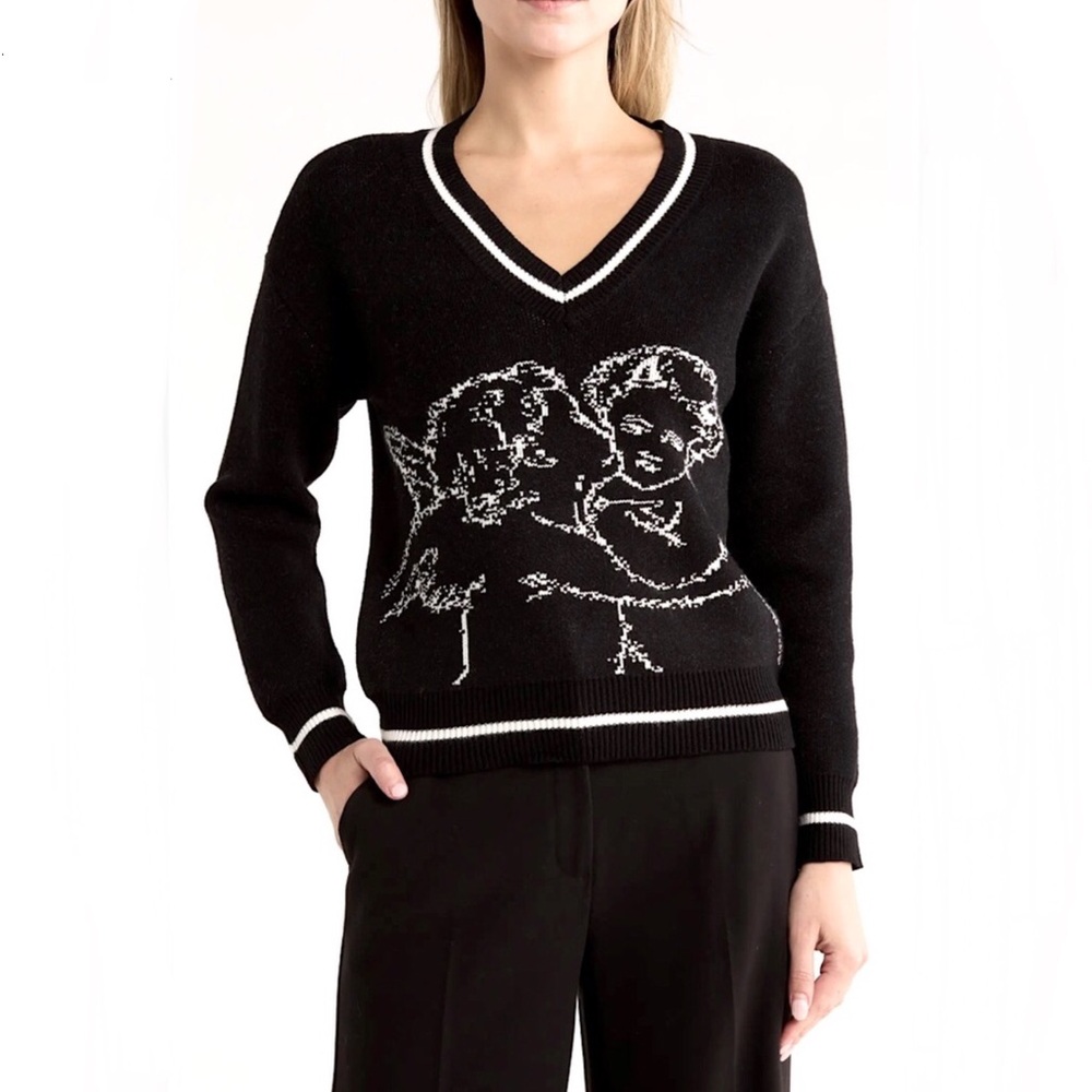 Industry Angel Cherub V-Neck Jacquard Sweater
